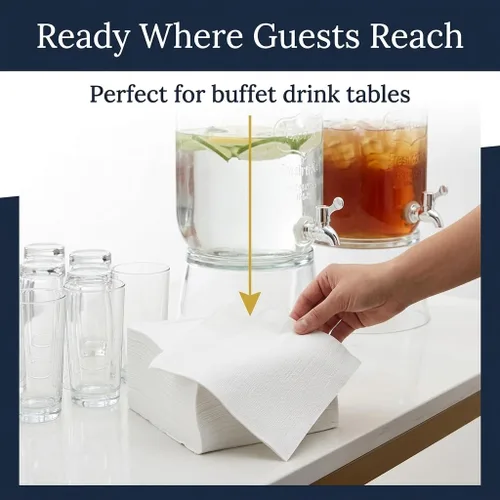 Vista 3 de Finetouch Servilletas blancas para bebidas, 500 unidades, servilletas de cóctel desechables, servilletas de papel absorbentes de 1 capa a granel