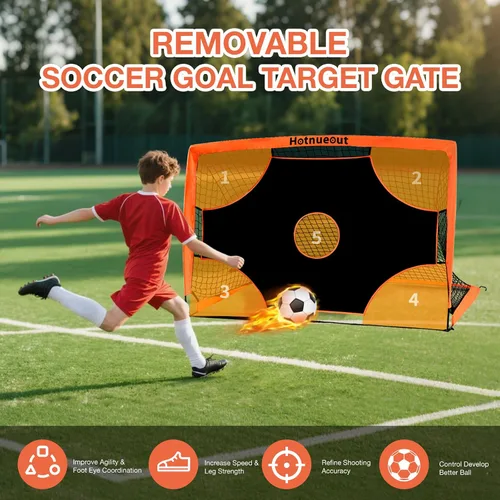 Vista 3 de Paquete de 2 porterías de fútbol portátiles de 6 x 4 pies para niños, juego de red de fútbol juvenil desplegable con pelota, conos y escalera