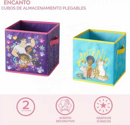 Vista 2 de Disney Encanto - Juego de dos cubos de almacenamiento espaciosos plegables, 10"x10