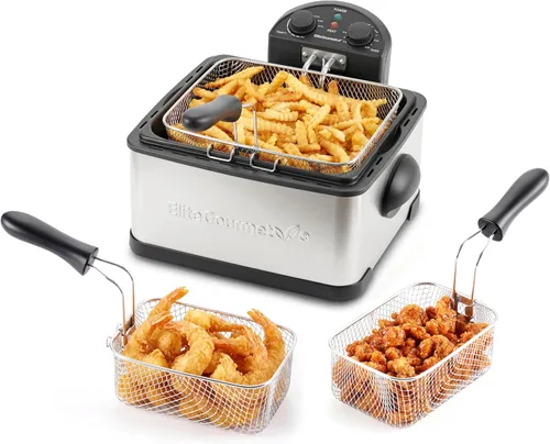 Vista 10 de Elite Gourmet EDF475 - Freidora profunda, 1700 vatios, 4.2 cuartos de galón, acero inoxidable