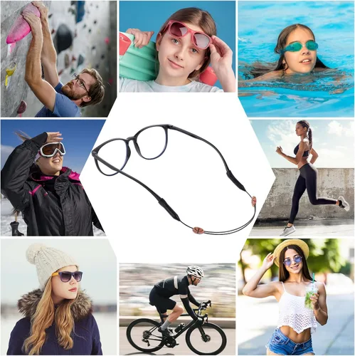 Vista 6 de Amabro 2 correas ajustables para gafas, sin cola, retenedor de gafas deportivas, soporte de cadena de gafas de sol, 13.8 in/14 pulgadas