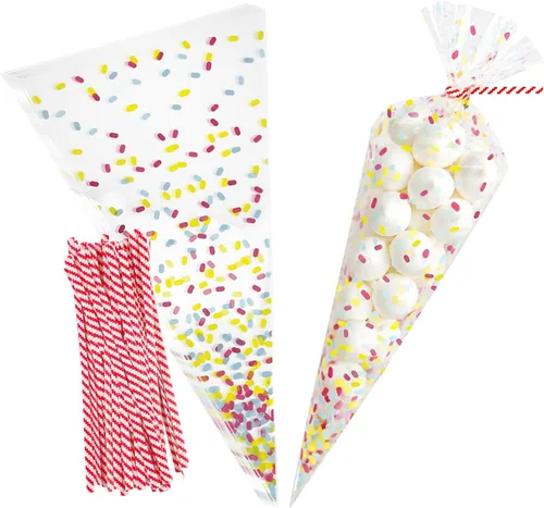 Vista 11 de EKAPACKAGING 100 bolsas de celofán transparentes en forma de cono de 6 x 10 pulgadas con cierre de torsión, bolsas triangulares para dulces