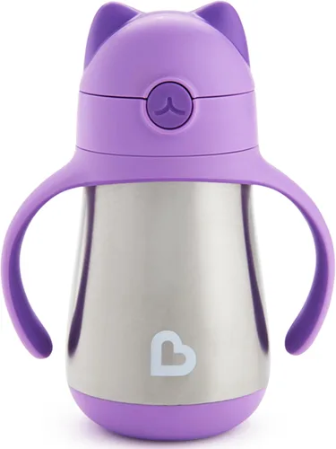Vista 8 de Munchkin Cool Cat - Vaso para beber con popote para niños pequeños, vaso con popote de acero inoxidable, 8 onzas, azul