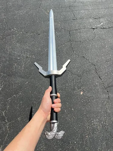 Vista 2 de Espada de espuma de fantasía de 41 pulgadas, serpientes gemelas plateadas, espada medieval de alta densidad para cosplay y colección para Navidad