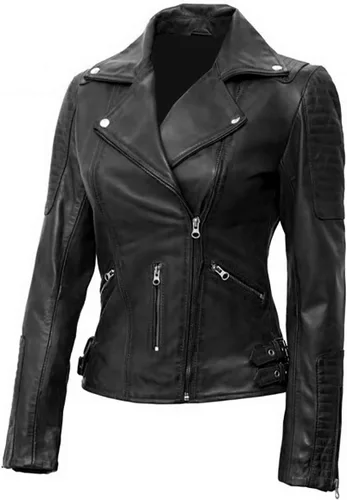 Vista 8 de Nambiyaum - Chaqueta motero de cuero rojo para mujer