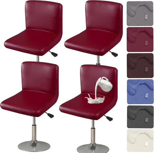 Vista 10 de HFCNMY Fundas para taburete de bar, 4 unidades, elásticas, impermeables, de PU con respaldos, lavables, fundas giratorias para taburete de bar