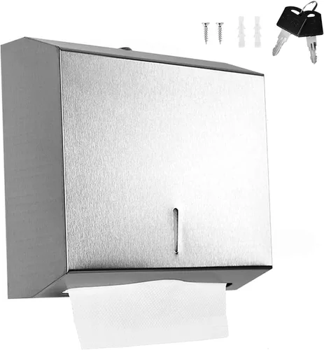 Vista 8 de Dispensador de toallas de papel comercial montado en la pared, dispensador de toallas de mano de baño de acero inoxidable cepillado con diseño