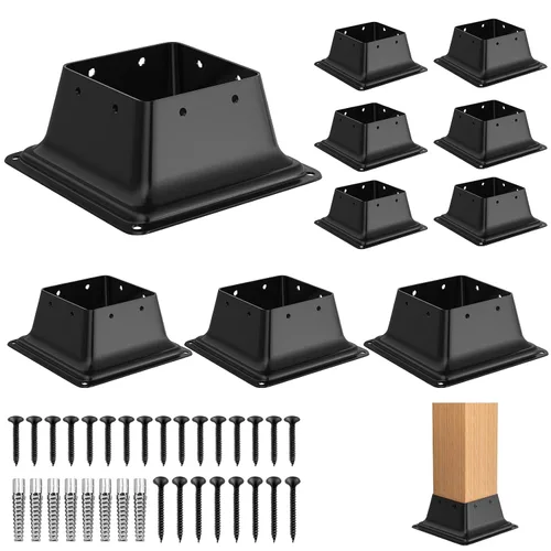 Vista 14 de FMhotu 4x4 Base de poste 2 piezas, soporte de poste de acero recubierto en polvo resistente de 3.6"x3.6" interno, adecuado para poste de madera
