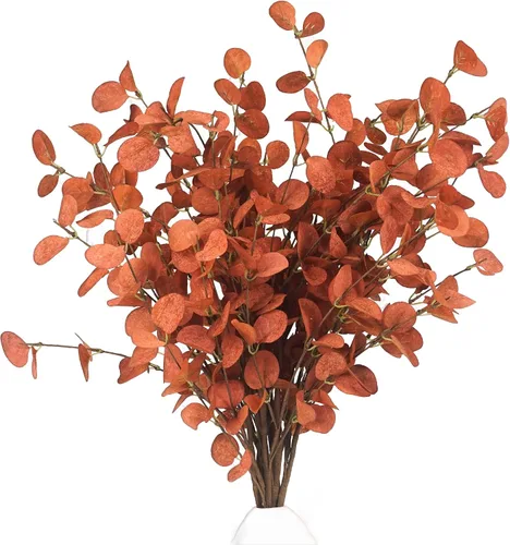 Vista 10 de HomeKaren Tallos de otoño, 6 piezas de hojas de otoño artificiales de eucalipto de 27.5 pulgadas, palillos florales de otoño, decoración de ramas