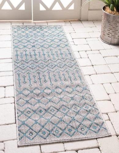 Vista 20 de Unique Loom Outdoor Trellis Collection - Alfombra de área con diseño de enrejado tribal (2 pies 2 pulgadas x 3 pies 1 pulgada, ovalada, azul/marfil)