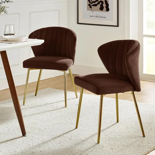 Vista 17 de TINA'S HOME Juego de 2 sillas decorativas, sillas laterales de terciopelo glamoroso con patas doradas, sillas de comedor tapizadas de mediados