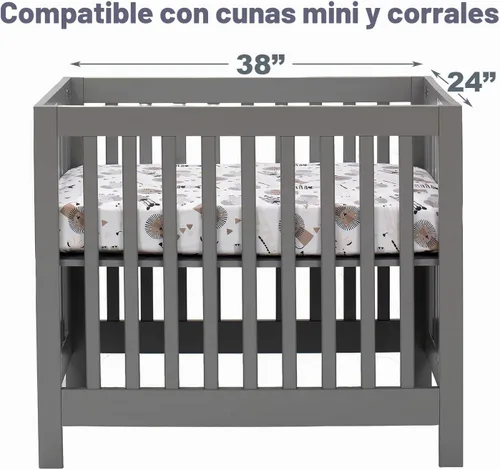Vista 2 de Lambs & Ivy Jungle Safari - Sábana bajera ajustable para cuna de algodón, color blanco y gris Jungla safari
