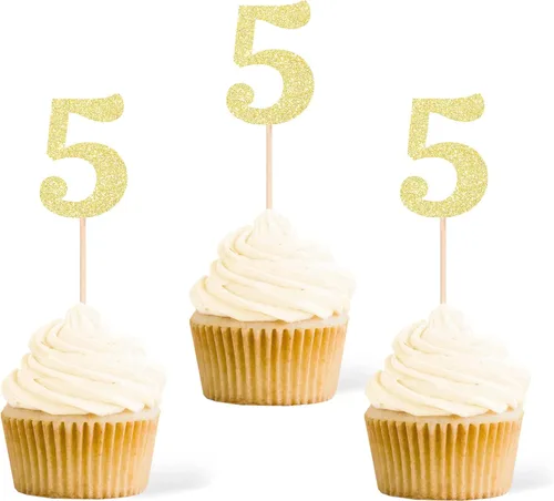 Vista 23 de Gexolenu 24 piezas doradas de doble cara para cupcakes de primer cumpleaños, decoración de pasteles, decoración de primera fiesta de cumpleaños Oro
