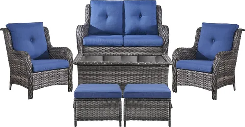 Vista 65 de Belord Mesa auxiliar pequeña para exteriores, mesa de mimbre de vidrio templado, mesa de centro impermeable para patio, mesa auxiliar de ratán