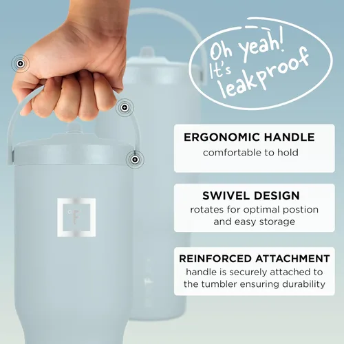 Vista 3 de IRON °FLASK Sidekick - Vaso de agua aislado con popote y asa plegable - Botella de acero inoxidable a prueba de fugas, base antideslizante y se