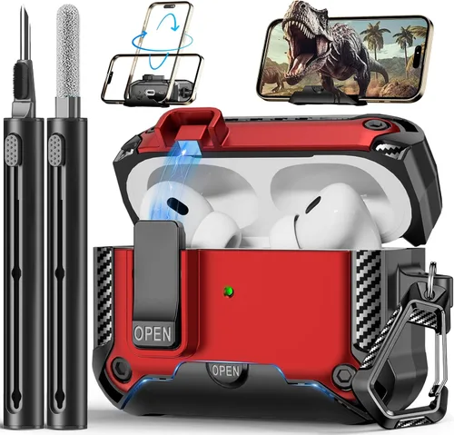 Vista 8 de Funda para AirPods Pro de 2ª Generación con Soporte para Teléfono, Protección Completa contra Caídas con Diseño de Interruptor Automático a Presión