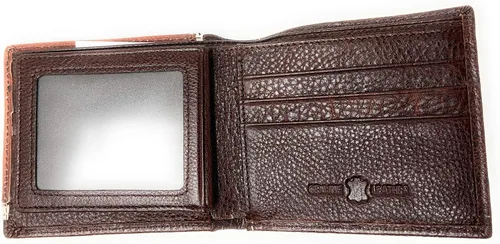Vista 4 de Billetero doble corto de cuero genuino de alta calidad, carteras vaqueras premium