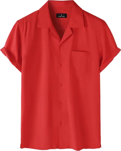 Vista 2 de ZEROYAA Camisas de manga corta con botones y ajuste regular para hombre Rojo llama