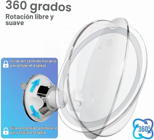 Vista 5 de Snowflakes - Espejo de maquillaje iluminado con 10 aumentos, ventosas y giro de 360°, control táctil, 3 modos de luz, ideal para el hogar, tocador