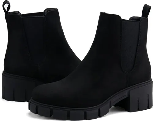 Vista 23 de starmerx Botines de plataforma para mujer, botas Chelsea elásticas, tacón medio, botines sin cordones