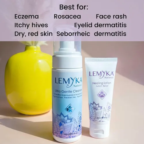 Vista 2 de Crema de rosácea: loción de erupción facial para aliviar el enrojecimiento facial para eccema, psoriasis, urticaria y piel seca, curación natural