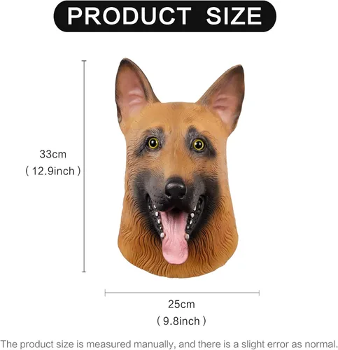 Vista 3 de Demi Sharky Máscara de perro linda para Halloween, disfraz de fiesta de animales de cabeza completa Cosplay Props látex adulto (perro pastor alemán)