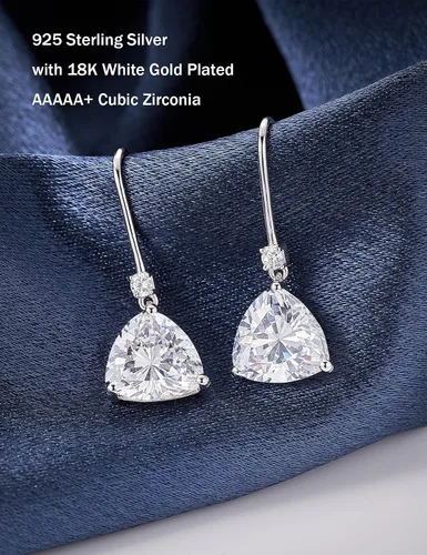 Vista 2 de IMOLOVE Aretes colgantes de plata de ley para mujer, chapados en oro blanco de 18 quilates