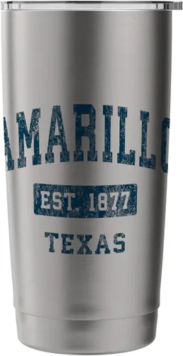 Vista 3 de Amarillo Texas TX - Vaso aislado de acero inoxidable con estampado de color azul marino