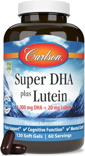 Vista 5 de Carlson Super DHA Plus Luteína, 1000 mg, DHA, 20 mg de luteína, 120 cápsulas blandas Lutemax 2020; capturado salvaje; de origen sostenible