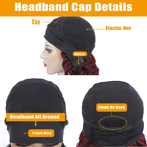 Vista 5 de Peluca de cabello humano con diadema de ondas profundas, sin pegamento, pelucas de cabello rizado sin encaje frontal, pelucas de cabello humano