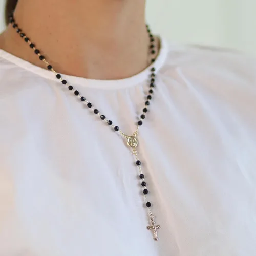 Vista 3 de Bling Jewelry Collar de Rosario Cristiano Católico con Cuentas de Bola, Cruz de Crucifijo, Jesús Católico, Virgen Madre María, Collar de Cuentas