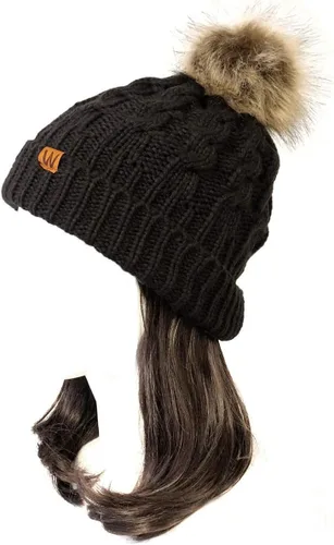 Vista 3 de Wrapables Gorro con pompones de piel sintética de punto trenzado cálido para invierno, talla única