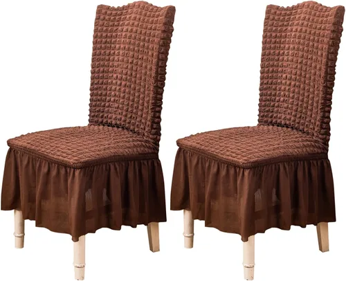 Vista 48 de Qubjus Juego de 2 fundas elásticas para sillas de comedor con falda, extraíbles y lavables, para sillas de cocina, juego de fundas protectoras