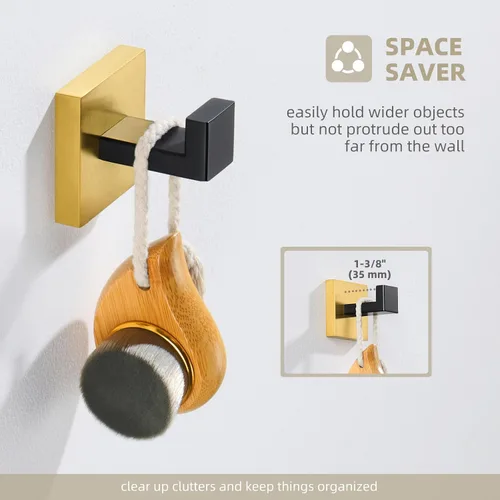 Vista 4 de Gancho para Toalla Angle Simple Negro y Oro, Gancho de Baño Cuadrado de Acero Inoxidable 304 para Pared SUS304 acero inoxidable, soporte