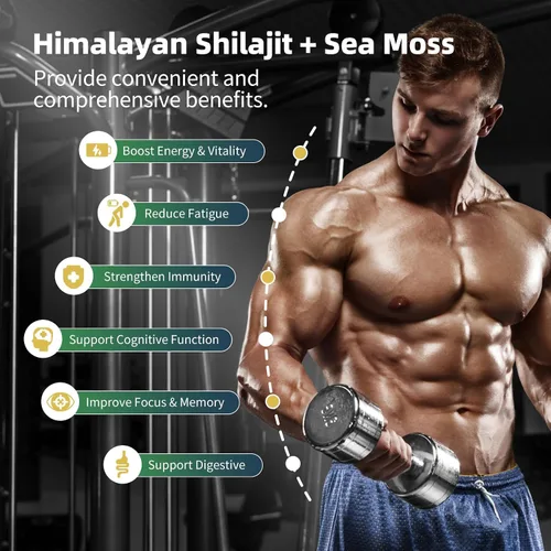Vista 3 de Shilajit para hombres, paquete de musgo marino y shilajit, suplementos todo en 1 con coenzima Q10, semilla negra, ashwagandha, taurina, bardana