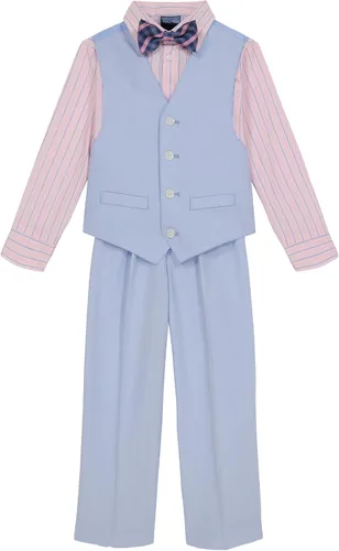 Vista 5 de Nautica Conjunto de traje formal de 4 piezas para niños con chaleco, pantalones, camisa de vestir con cuello y corbata Lino Azul