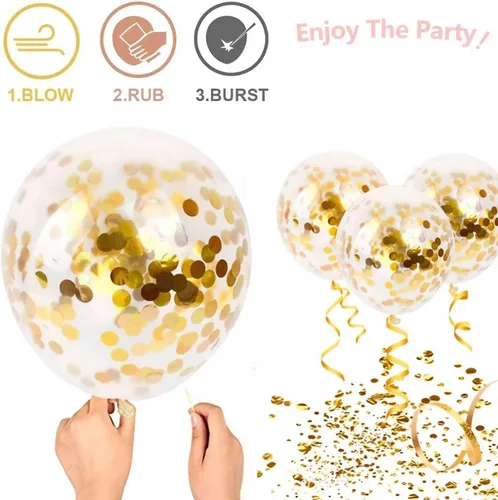 Vista 4 de 50 globos de látex de confeti dorado, globos dorados de 12 pulgadas con puntos de papel dorados para decoraciones de graduación, boda, fiesta