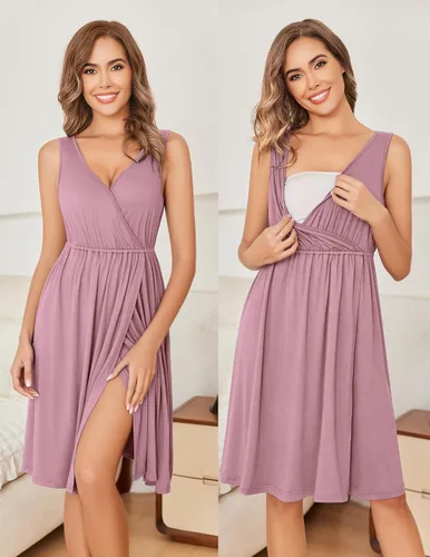 Vista 3 de Ekouaer Conjunto de bata y bata de maternidad para mujer, camisón de lactancia para el parto, ropa de embarazo, S-XXL