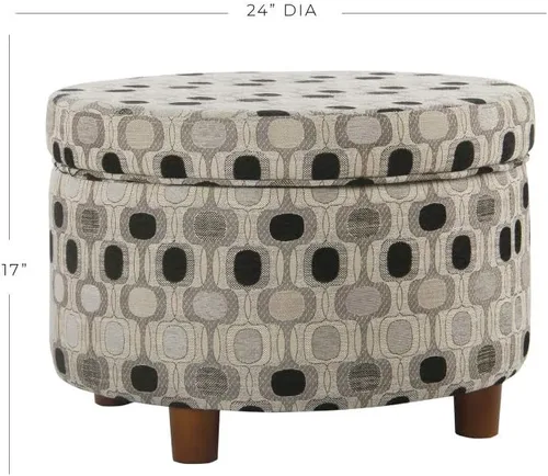 Vista 3 de Homepop Decoración del hogar Otomana redonda tapizada de almacenamiento Otomana con almacenamiento para sala de estar y dormitorio (negro Geo)