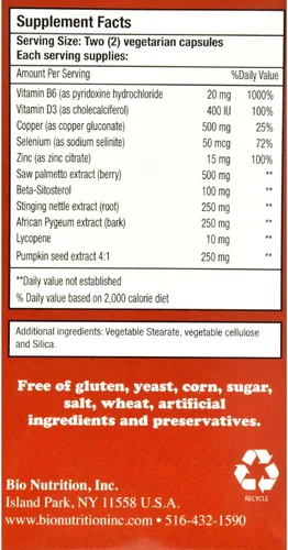 Vista 2 de Bio Nutrition Prostate Wellness - Salud de la vejiga - Sin gluten - 60 cápsulas vegetarianas (paquete de 2)