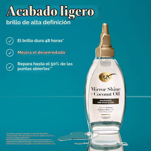 Vista 3 de OGX Mirror Shine + Aceite de Coco Nutritivo Prelavado Gloss, 4 onzas líquidas