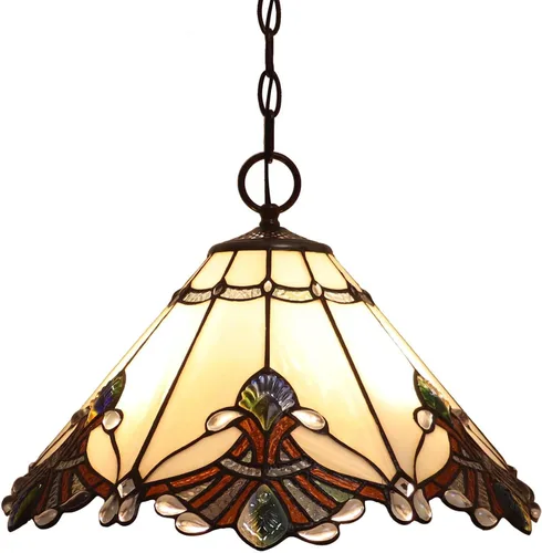 Vista 7 de Bieye L11058 Lámpara colgante de techo estilo Tiffany barroco para decoración del hogar (blanco, 13 pulgadas de ancho)