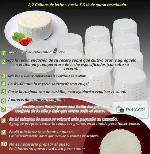 Vista 5 de PetriStor - Molde de queso pequeño para hacer queso de 1/3 cuartos de galón, forma de crema suave casera - Moldes para queso fresco casero - Feta