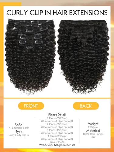 Vista 2 de Caliee - Extensiones de cabello rizado con clip 3B 3C Jerry, extensiones de clip de cabello rizado 14 pulgadas 1B color natural, extensiones