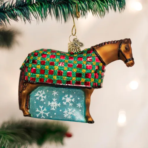 Vista 2 de Old World Christmas - Adorno de caballo con copo de nieve de vidrio soplado para árbol de Navidad, decoración festiva hecha a mano, colección