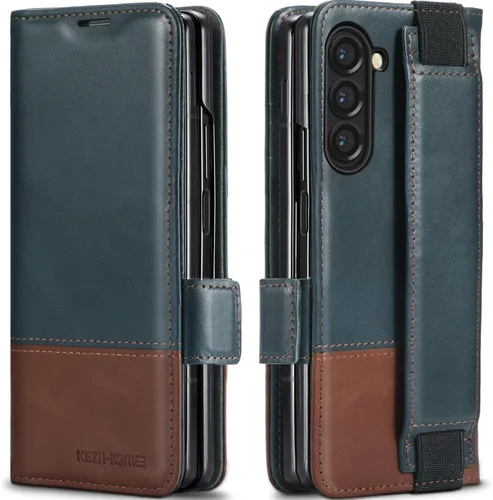 Vista 21 de KEZiHOME Funda tipo cartera de piel auténtica para Samsung Galaxy Z Fold 6 Negro