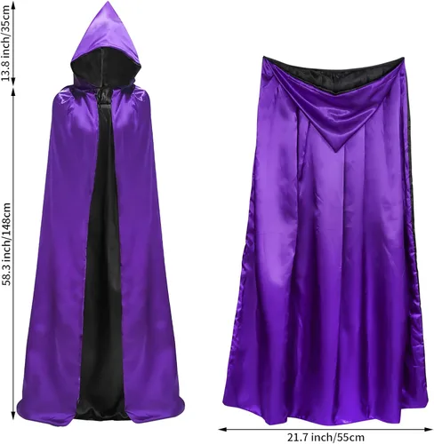 Vista 2 de Capa reversible con capucha para Halloween, 4.86 pies, capa de satén unisex, disfraz de cosplay para Halloween, fiesta de Navidad