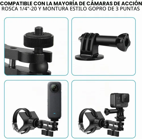 Vista 3 de BarGrip Abrazadera universal de montaje de cámara de barra enrollable para cámaras de acción – Se adapta a barras redondas, cuadradas y de perfil