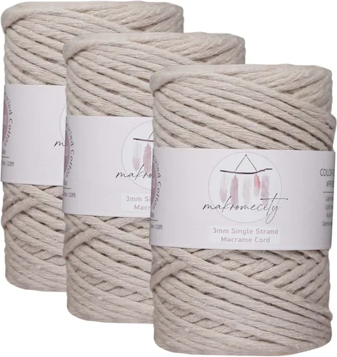 Vista 37 de Makromecity, Cordón de macramé de un solo hilo de 3 mm x 100 yardas (300 pies) de 3 mm de cordón de algodón azul bebé para arte y manualidades