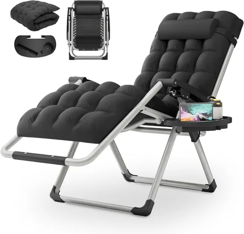 Vista 9 de MoNiBloom Silla reforzada de gravedad cero, tumbona plegable para piscina y playa, tumbona de bronceado portátil con cojín, reposacabezas y bandeja